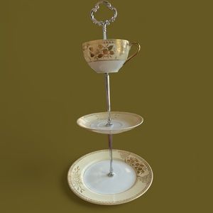 Vintage Chikaramachi Hand-Painted 3-Tier Cake Stand Dessert Tower